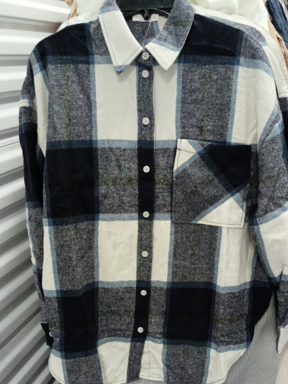 Women's Blue & White Plaid Button-Up flannel Shirt